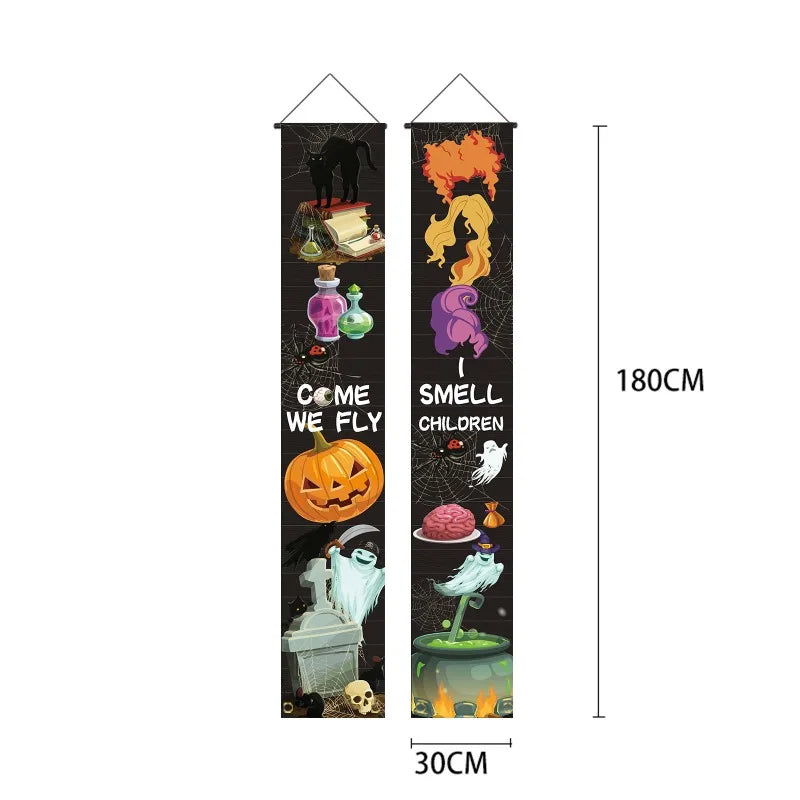 Halloween Couplet Pumpkin Horror Spider Web Atmosphere Decoration Hanging Flag Ghost Festival Porch Holiday Home Wall Decor Lootquake LLC