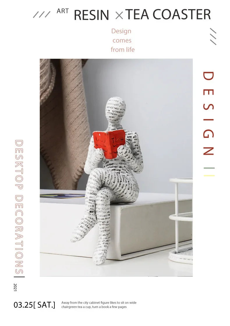Creative Thinker Statue Artistic Reading Woman Modern Design for Home Office Bookshelf TV Cabinet Decoration and Desk Ornament