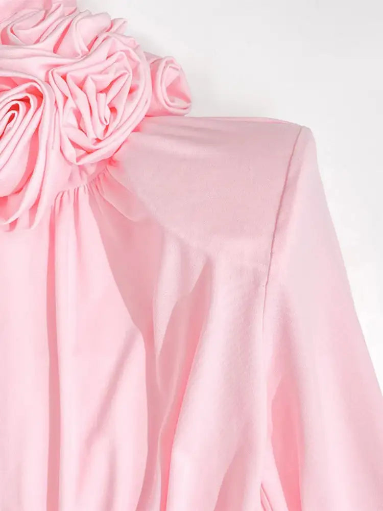 Solid Patchwork Appliques Dresses For Women Half High Collar Flare Sleeve High Waist Elegant Long Dress Female Fashion New