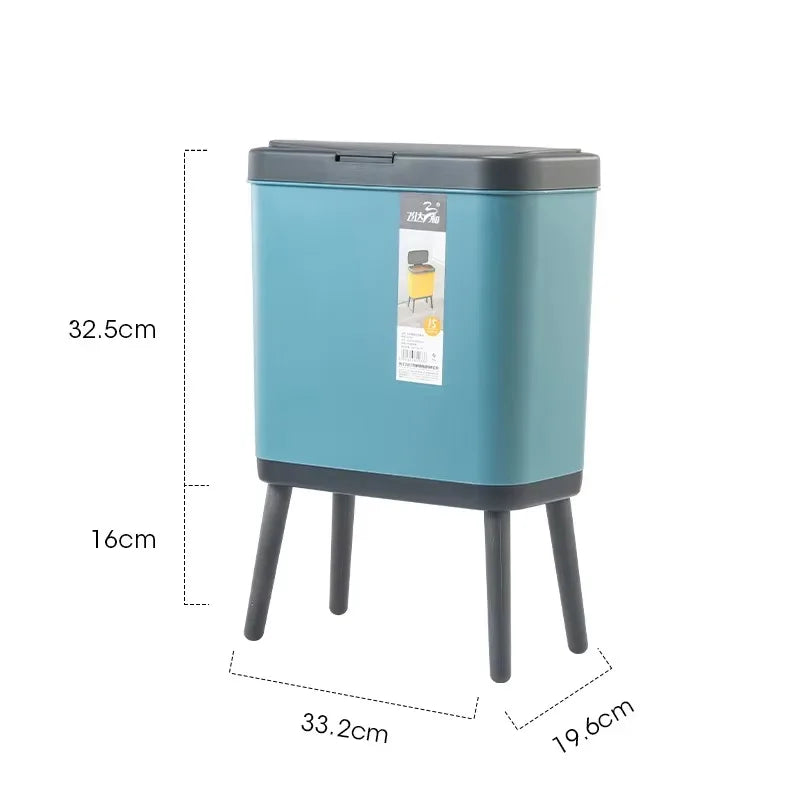 Trash Can Large Capacity Kitchen High Foot with Lid Press Type Waste Bin Kitchen Garbage Container Office Plastic Trash Can