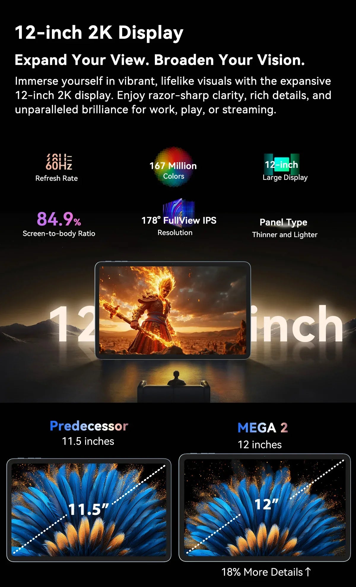 Blackview MEGA 2 Tablets 12 inch 2K Display Widevine L1 24GB(8+16) Android 15 256GB 9000mAh AI Main Camera Pad PC Lootquake LLC