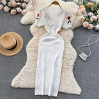 Crochet Dresses Knit Cut Out Dress Jurk Dames Beach Dresses for Women 2023 Short Sleevel Female Vestidos Mujer Maxi Long Dress