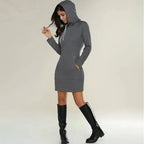 Women Winter Warm Hooded Pullover Sweatshirt Long Dress Sweatshirt Hoodies Women