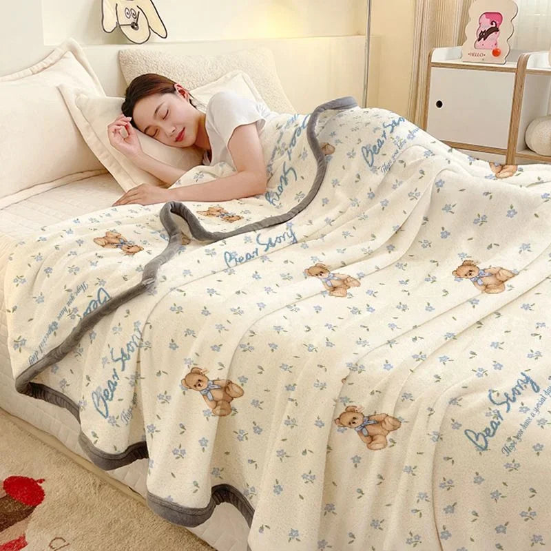 Warm Plush Blanket Comfortable 2024 New Winter Blanket Cartoon Four Season Flannel Soft Bed Cover Office Napping Blanket Lootquake LLC