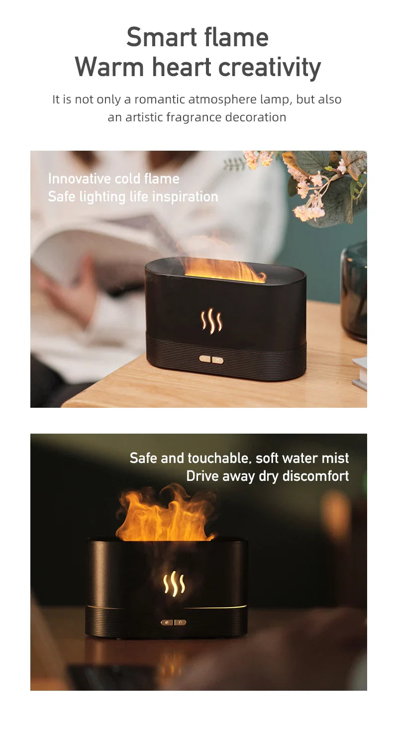 Aroma Diffuser Air Humidifier Ultrasonic Cool Mist Maker With LED Lighting Simulation Colorful Flame Fragrance Machine Lootquake LLC