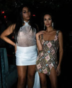 Colorful Rhombus Sequins Sexy Mini Dress Elegant Chic Straps Slit Bodycon Party Dresses Summer Holidays Evening Women Dress 2025