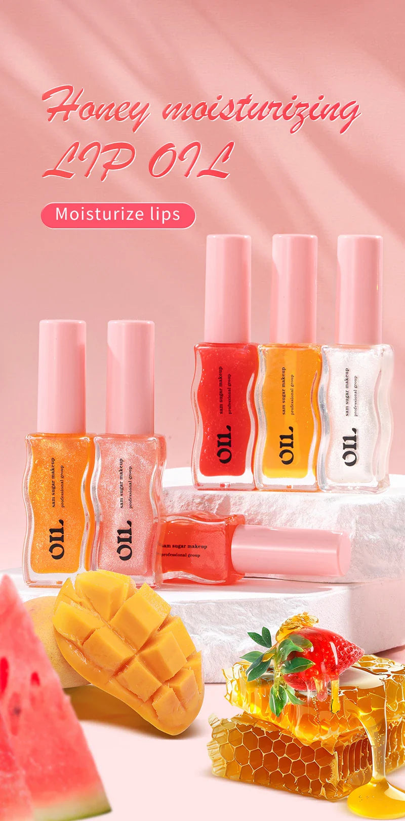 Water Light Honey Essence Lip Oil Long Lasting Moisturizing Fruity Shimmer Jelly Reduce Lip Lines Liquid Lipstick Gloss Makeup Lootquake LLC