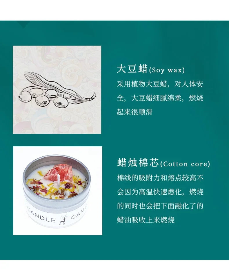 Aromatherapy Candles Crystal Stones Dried Flowers Household Candles Iron Cans Indoor Fragrance Candles Wedding Gifts Lootquake LLC