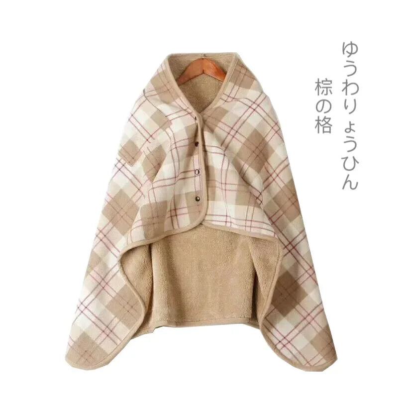 Wearable Plaid Fleece Blanket Polyester Blanket with Button Winte Warm Throws on Sofa Bed Travel Thicken Bedroom Plaids  Blanket