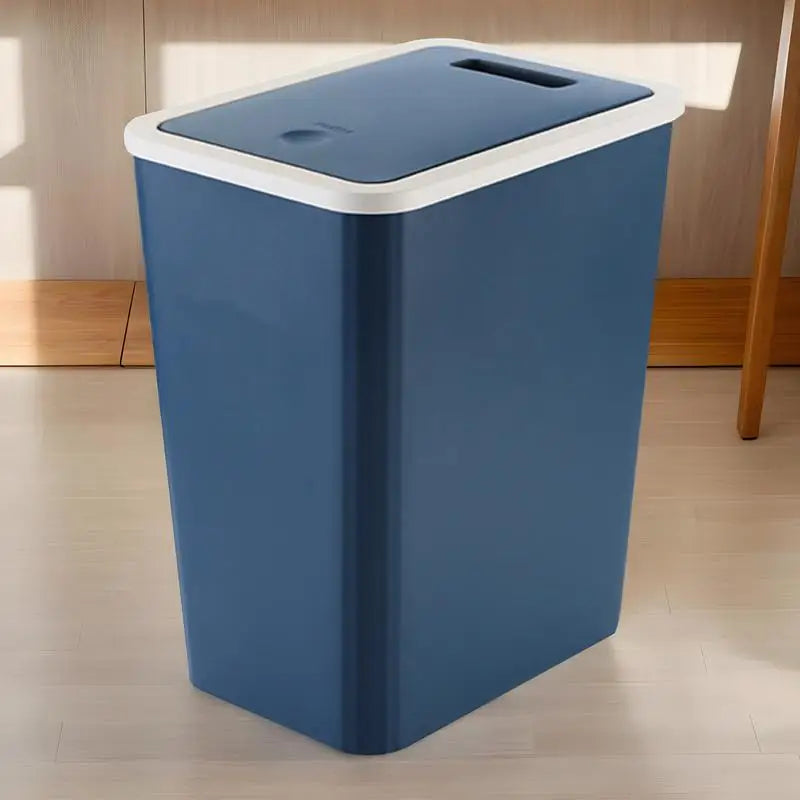 Trash Bin With Lid Rubbish Dustbin Recycling Bin With Press Top Slim Modern 13L For Indoor Bathroom Kitchen Bedroom Living Room