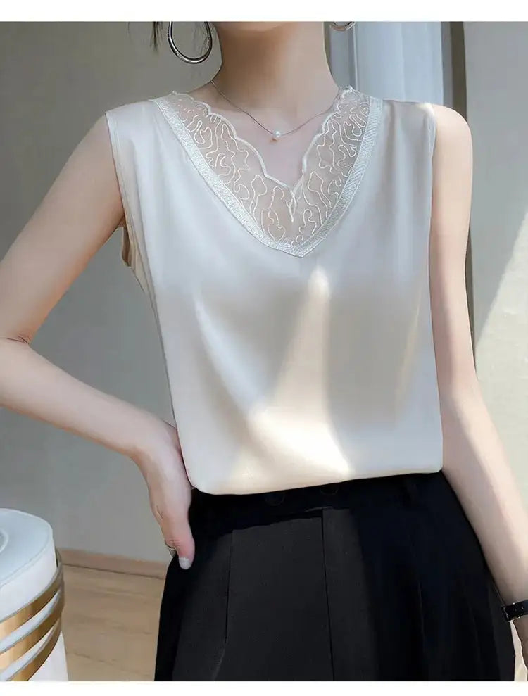 new woman clothing vest camis Tank top women's suit bottom lace lining 2024 summer new silk satin sleeveless top suspender vests
