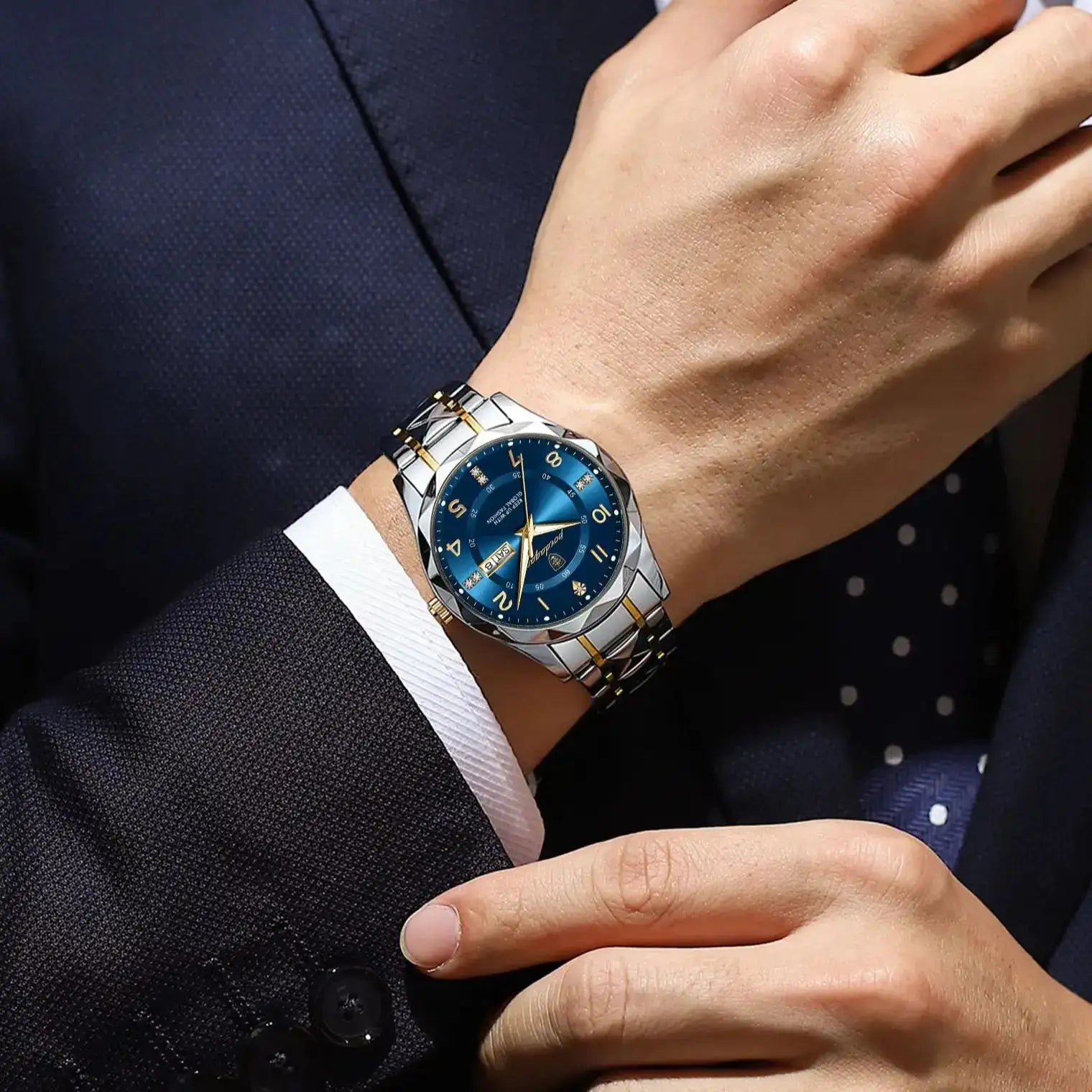 POEDAGAR Luxury Business Men's Wristwatch Stainless Steel Date Week Man Watch Waterproof Luminous Fashion Quartz Watches For Men
