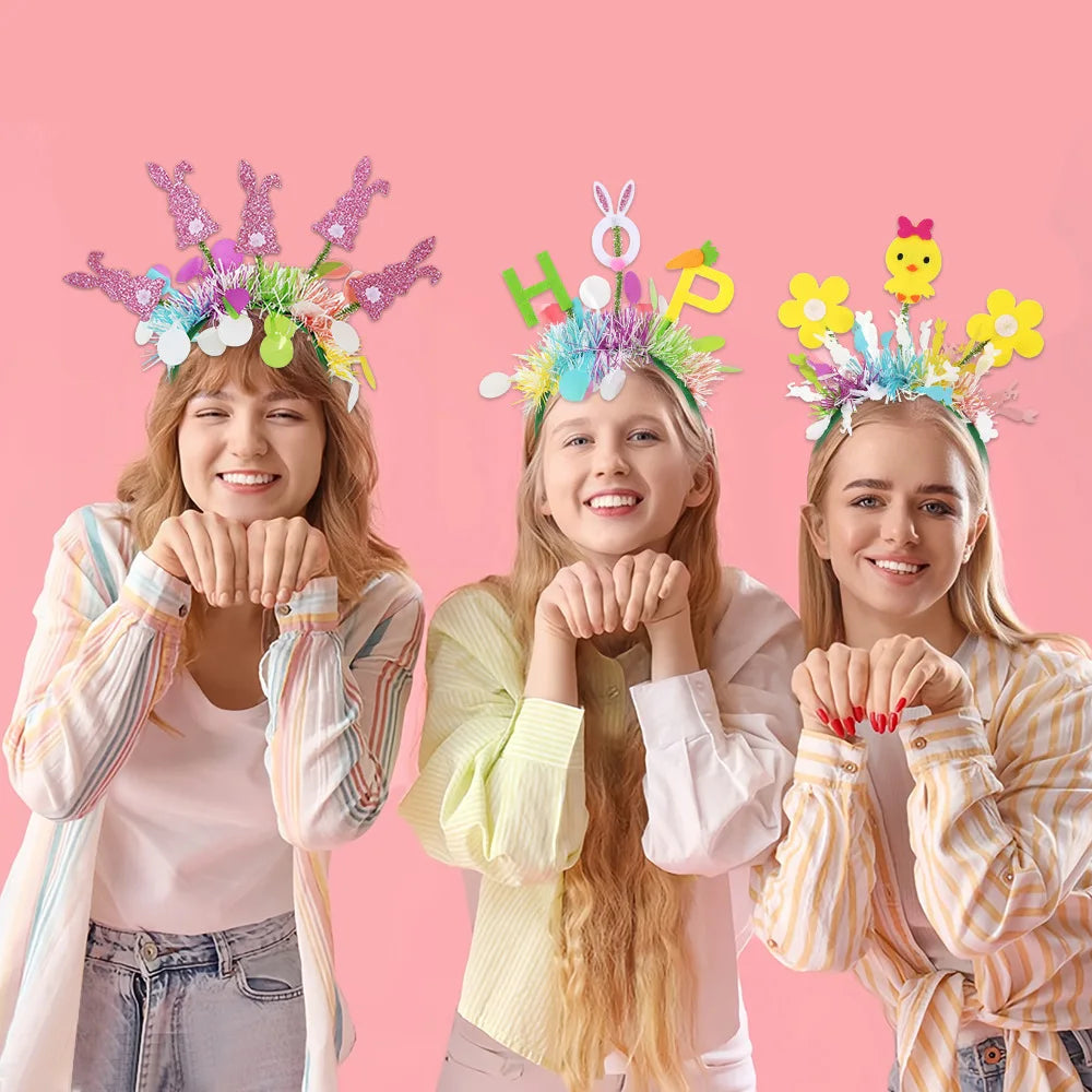 Easter Rabbit Headband with Colorful Egg Strip And Button Holiday Party Accessory Egg Chick Headdress for Easter Celebrations Lootquake LLC