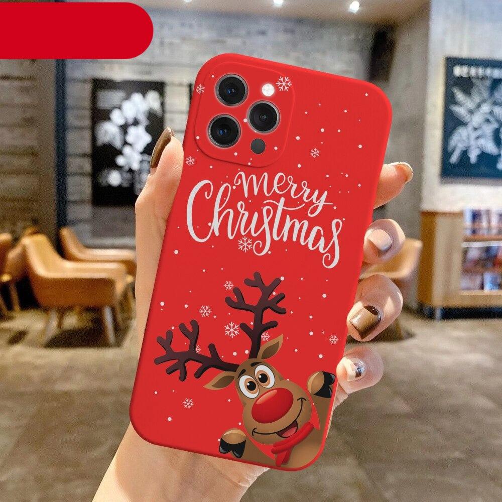 Christmas Pattern Design Red Silicone Phone Cover Anti-Scratch Soft Slim Bumper Shockproof Protective Case Shockproof Phone Case For iPhone 13 14 Pro Max Merry Christmas Candy Silicone Bumper Cover Stevvex