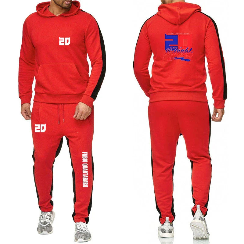 2025 Spring Autumn FABIO QUARTARARO WITH SIGNATURE Printed Sports High Quality Sets Men's Pocket Hooded Hoodies+Sweatpants Suits Pi-Mart