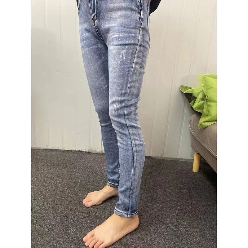 Women Thermal Jeans Winter Snow Warm Plush Stretch Jeans Lady Skinny Thicken Fleece Denim Long Pants Retro Blue Pencil Trousers Lootquake LLC