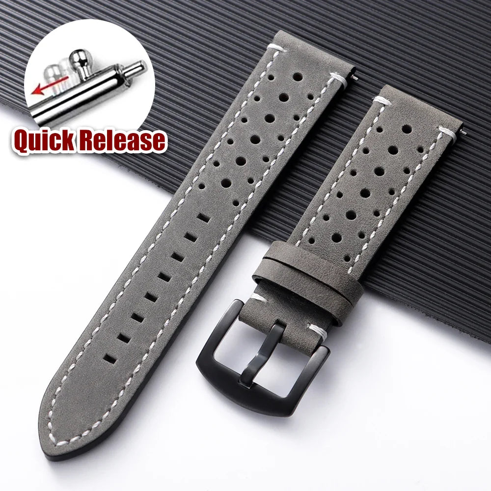 Polar Watch Band Quick Release Leather Strap Handmade Breathable Porous Cowhide