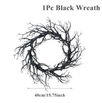 Black Halloween Wreath Artificial Branches Door Garland Wreath Halloween Decorations Scary Home Indoor Outdoor Party Decor Lootquake LLC