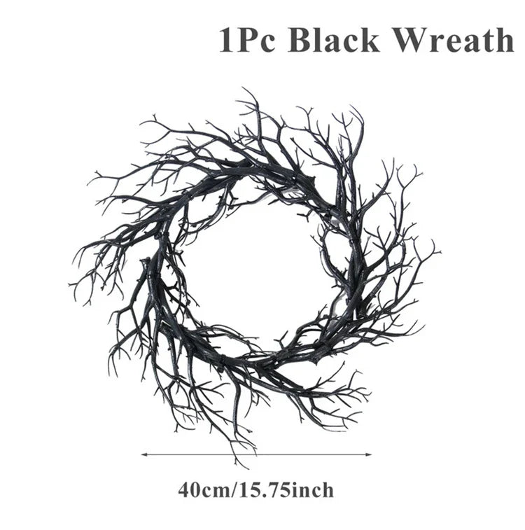 Black Halloween Wreath Artificial Branches Door Garland Wreath Halloween Decorations Scary Home Indoor Outdoor Party Decor Lootquake LLC