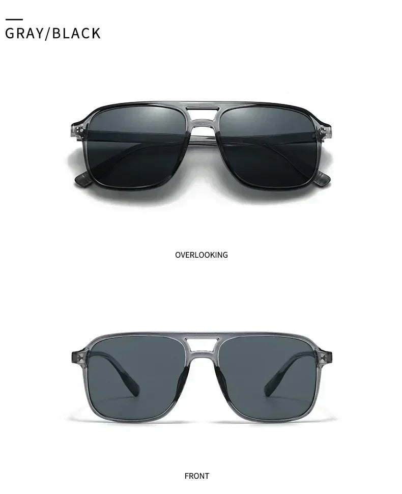 SO&EI Fashion Double Bridges Square Rivets Women Sunglasses Retro Men Gradient Shades UV400 Sun Glasses
