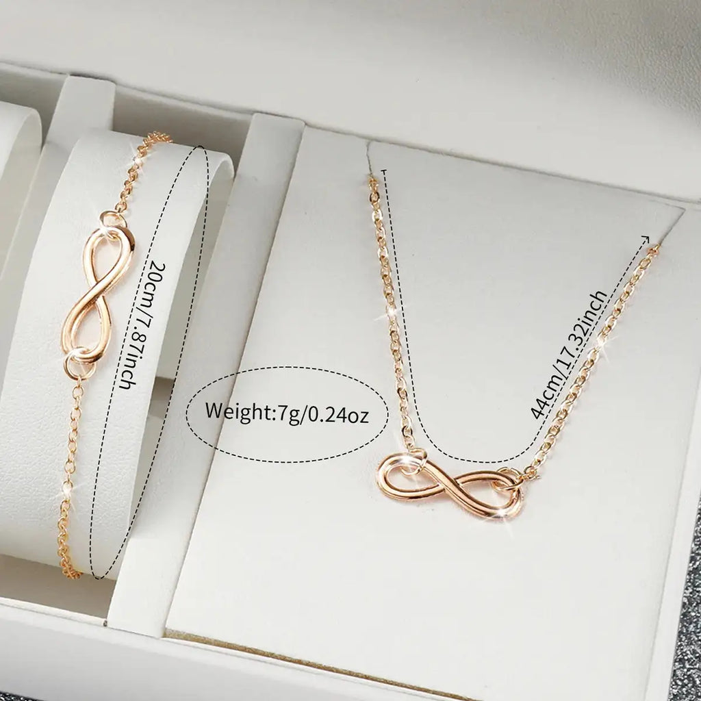 3pcs/set Women Leather Simple Quartz Watch with Number 8 Bracelet Necklace Set
