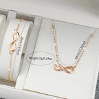 3pcs/set Women Leather Simple Quartz Watch with Number 8 Bracelet Necklace Set