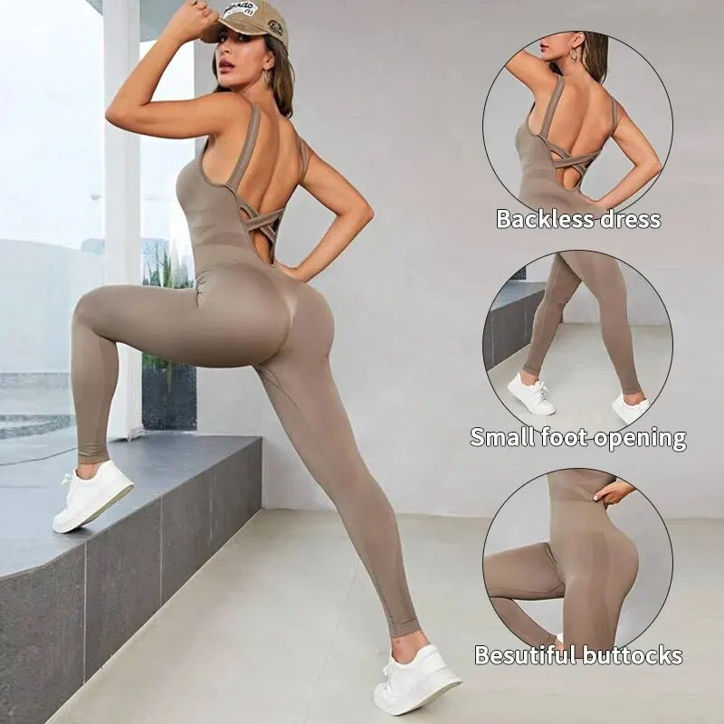 FlexiFit Backless Bodycon Yoga Jumpsuit THRIXINE