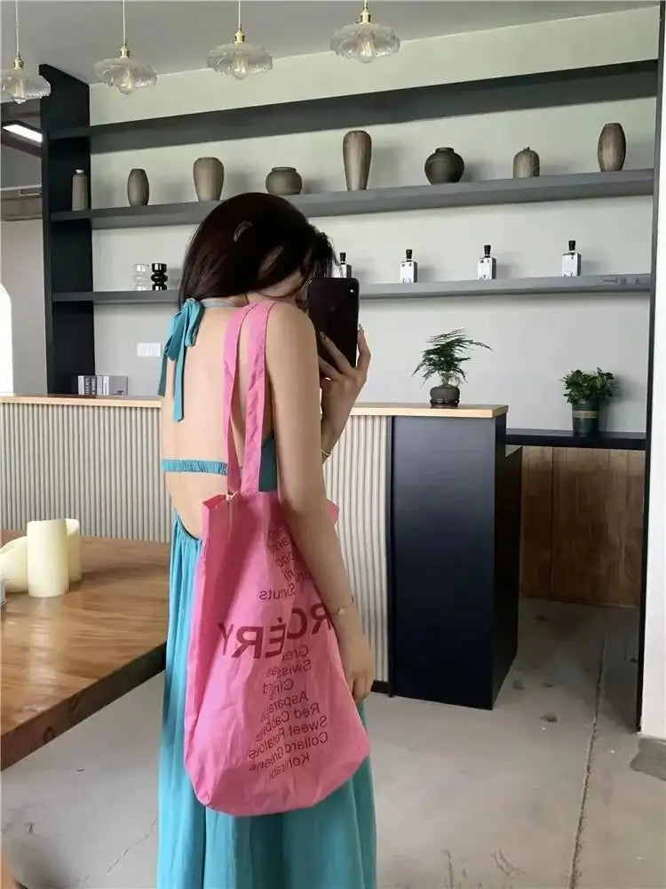 Summer Vacation Dress Thailand Style Open-back Halter Neck Age-reducing Photography Beach Long Dress Belted