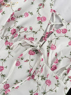 Clacive Summer Slim Print Women's Dress 2024 Sexy V-Neck Short Sleeve Mini Dresses Elegant High Waist Pleated Female Dress