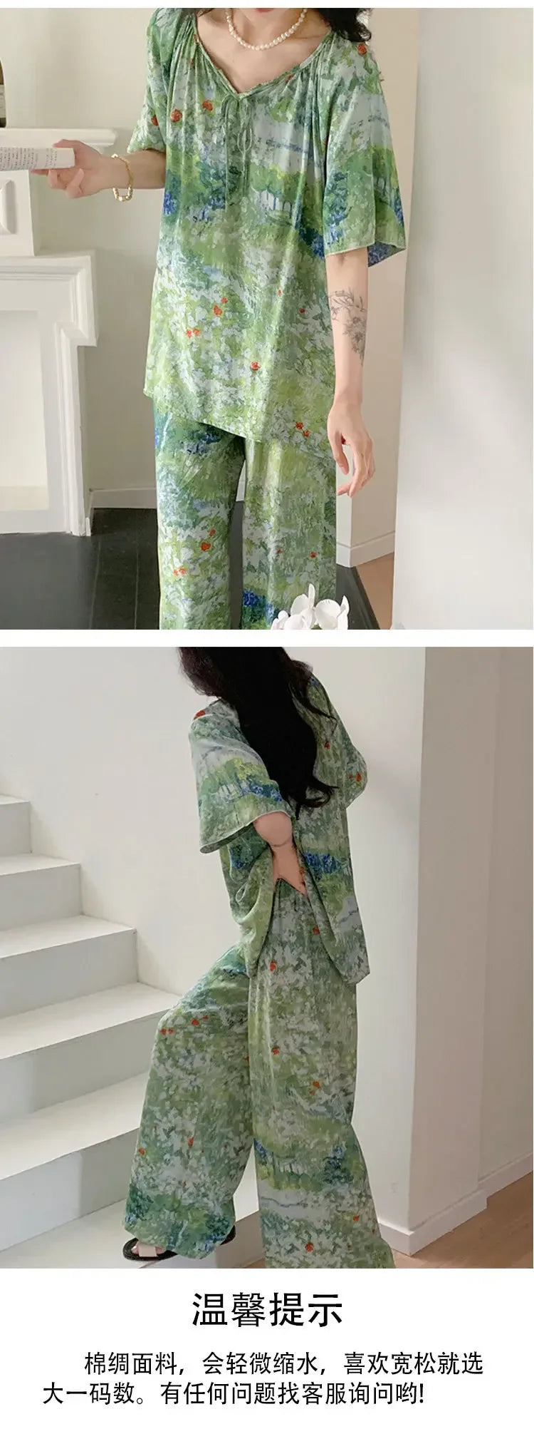 Sleepwear Women's Clothing Summer Blouse Cotton Silk New Thin Home Loose Casual Comfortable Premium Soft Simple  National Style Lootquake LLC