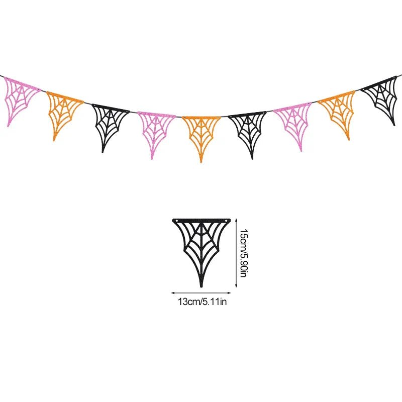 1set Halloween Decoration Banner Bunting Scary Spider Ghost Bat Hanging Garland Pull Flag Pendant For Halloween Party Home Decor Lootquake LLC