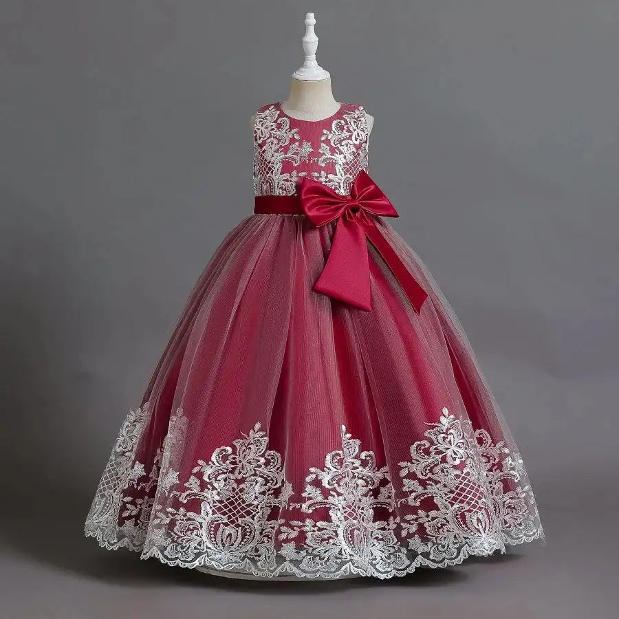 New Christmas Party Princess long dress children's dress children's gauze lace birthday party dinner ball big butterfly dress