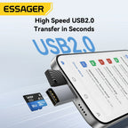 Essager 2-in-1 Mini Type C USB2.0 Card Reader Adapter Micro SD TF Memory Card Reader for iPhone 16 15 Pro Huawei Macbook iPad