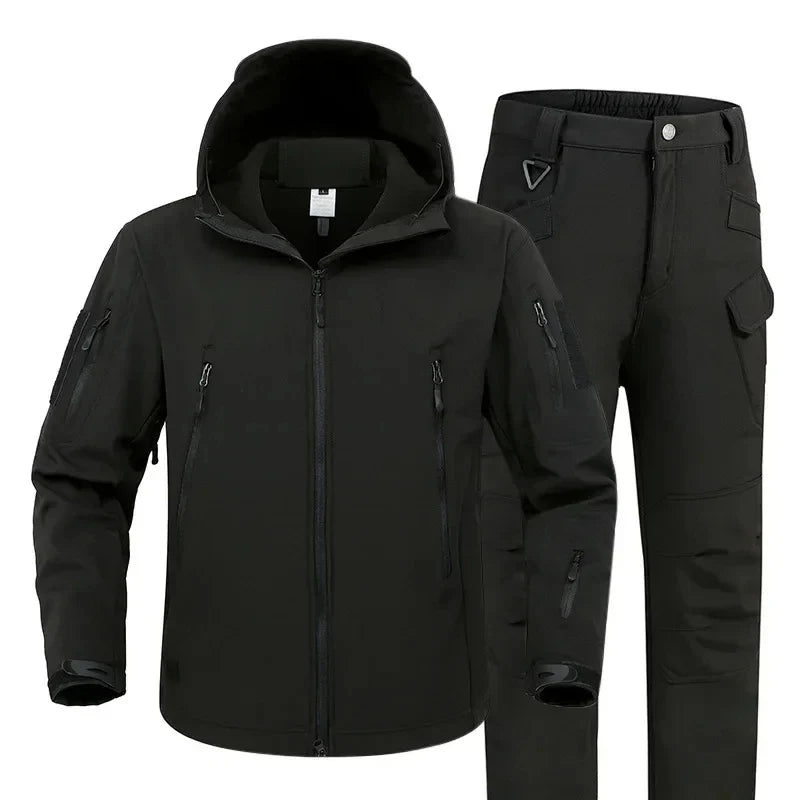 5XL Shark Skin Soft Shell Autumn and Winter Plush Thickened Mountaineering Tactics Training Breathable Windproof Charge Suit Lootquake LLC