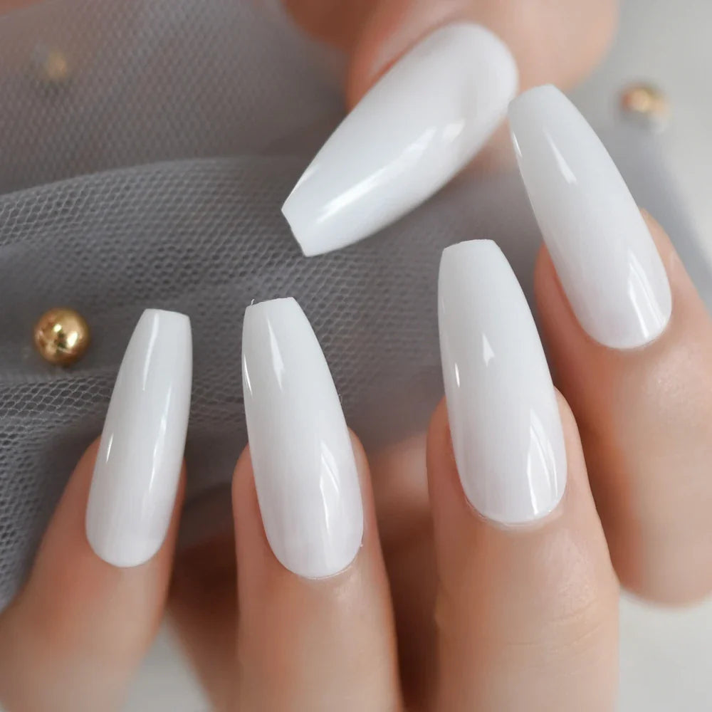 Milk White Long Ballerina Nails Glossry Shiny Pure Color Extra Long Acrylic Nail Tips gel Polish Cover 24 Lootquake LLC