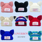 2023 New Long Ear Fox Hat Skullies Beanies Women Cute Rabbit Ears Crochet Knitted Hat Men Winter Hip-hop Warm Cap Christmas Gift Pi-Mart