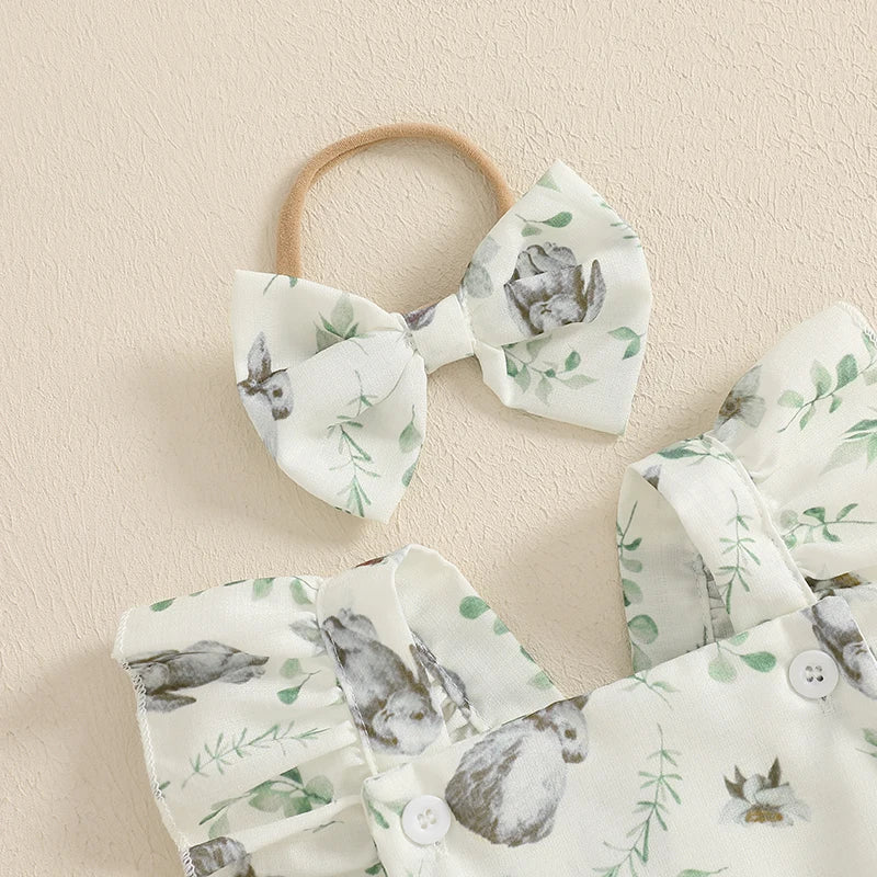 Toddler Girls 3Pcs Spring Outfits Floral Ruffle Sleeveless Romper Shorts Headband Set Baby Clothes Easter Costume Lootquake LLC