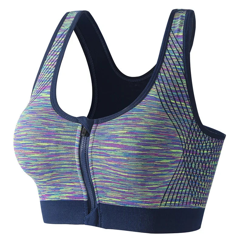Space-Dyed Zip Sports Bra - Shockproof Style