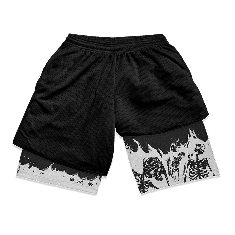 Berserk Skull Print 2 in 1 Running Workout Shorts