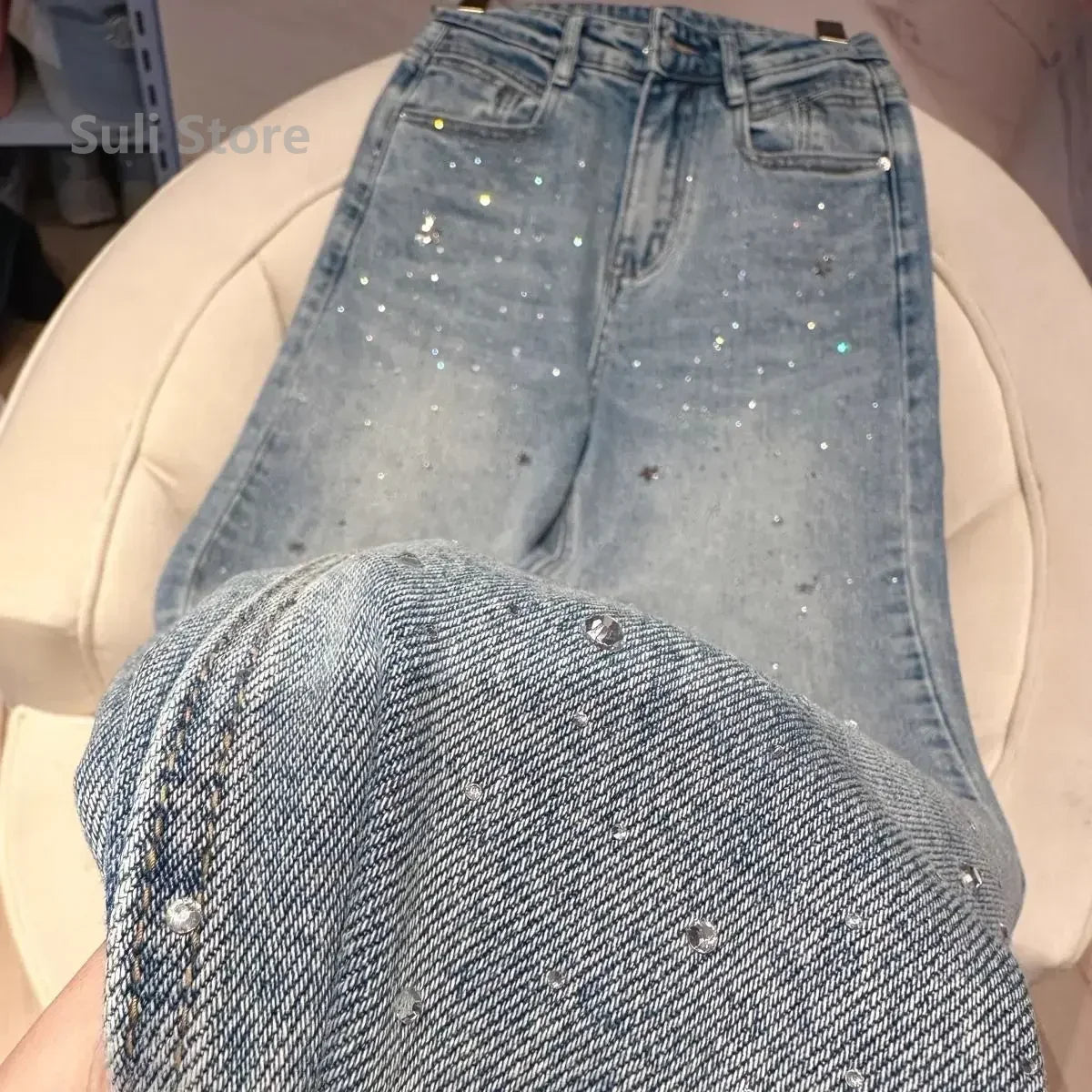 2024 New Spring Summer All-match Casual Harem Pants High Waist Stretch Slim Denim Pants Hot Drilling Casual Ankle-length Jeans Lootquake LLC