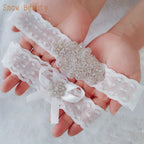 K03 2 PCS Sexy Lace Flower Crystal  Pearls Wedding Garter Belt Thigh Ring Bridal Leg Garter Stocking Garter Belt Girl Women