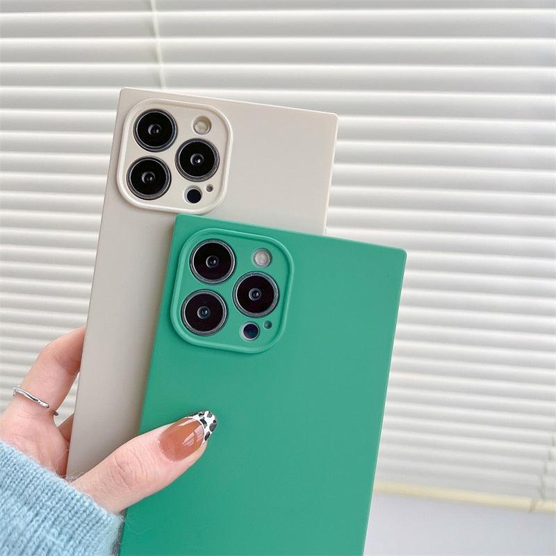 Fashion Candy Color Square Soft Silicone Phone Case For iPhone 13 11 12 Pro Max Bumper Shockproof Cover Square Silicone Camera Case Ultra Thin Lightweight Silky Soft Case Compatible with iPhone Stevvex