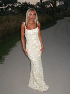 3D Flowers Mesh Patchwork Maxi Dresses Women Sleeveless Embroidered Floral Long Dress Elegant Evening Party Wedding Gowns
