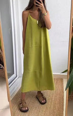 Summer Loose Spaghetti Strap Dresses Women Solid Color V-neck Casual Commuting Sleeveless Long Dress Female Fashion New Vestidos