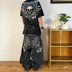 2024 New American Trend Retro Hip-hop Embroidery Pattern Baggy Jeans For Men And Women Y2K Harajuku Gothic Wide Pants Streetwear Lootquake LLC