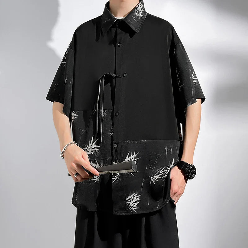 M-5XL Plus Size Mens Short Sleeve Shirt Chinese Traditional Tai Chi Kung Fu Mandarin Collar Frog-Button Clothes Summer Tops Man Lootquake LLC