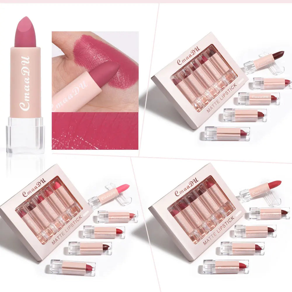 5 Pcs  Matte Lipstick Sets Lip Gloss Moisturizing Long-lasting Easy Makeup Fashion Classic Shades For Daily Date Exquisite Gift Lootquake LLC