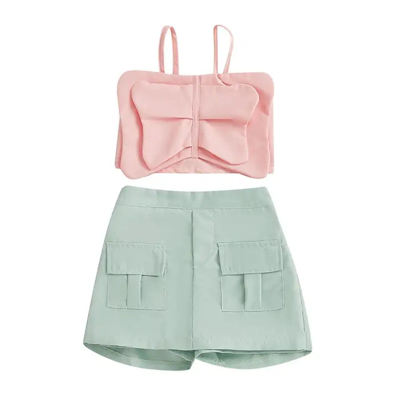 Adorable Baby Girl Sleeveless Top and Shorts Set with Cute Butterfly Print for Summer Outfit 2 Pieces Set