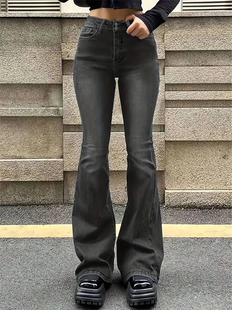 Women Flare Stretch Moustache Jeans Fashion Skinny Bell Bottom High Waist Gray Denim Pants Lady Classic Y2K Punk Long Trousers Lootquake LLC