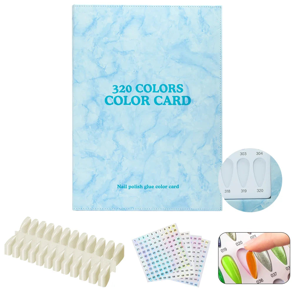 Luxury Leather Color Chart Book 320 Colors Salon Grade Swatch Display&Nail Art Templates, Manicure Design Catalog for Nail Salon